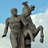 One of the Dioscuri Brothers, statue adorning the Palazzo della Civiltà Italiana, EUR the so-called Square Colosseum, 1930s, Publio Morbiducci