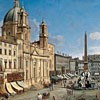 Fontana del Moro, Piazza Navona, Gaspare Vanvitelli, fragment, 1699, Museo Thyssen-Bornemisza Madrid, pic. Wikipedia