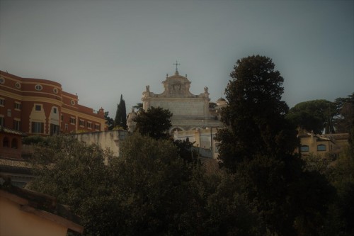 View of the dell’Acqua Paola Fountain from the terrace at via Garibaldi