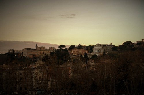 View of Janiculum Hill and the Fontana dell’Acqua Paola from the terrace of Palazzo Farnese