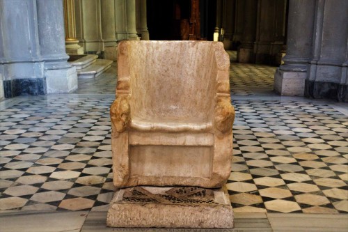 Marble armchair from the I century B.C., believed to be the bishop’s throne of Pope Gregory, Church of San  Gregorio Magno