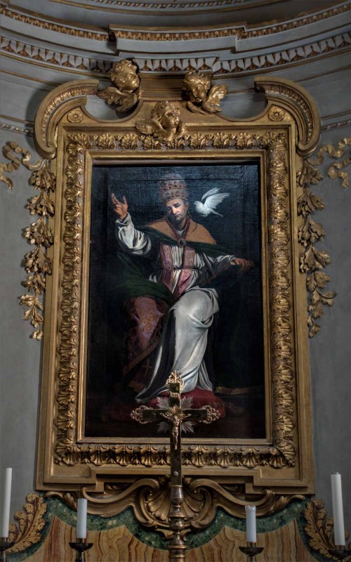 St. Pope Gregory inspired by the Holy Spirit, Sisto Badalocchio, start of the XVII century, Church of San Gregorio Magno