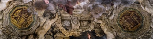 Triumph of Divine Providence, Mucius Scaevola putting his hand into the fire, on the right Scipio Africanis gives a bride to a husband, Pietro da Cortona, Palazzo Barberini