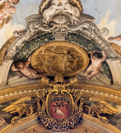 Historia Eneasza, Eneasz poszukuje złotej gałęzi, poniżej herb papieża Innocentego X, Pietro da Cortona, Palazzo Pamphilj
