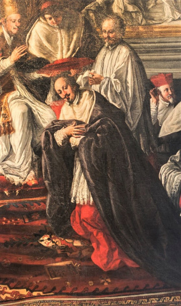 Fabio Chigi receive a cardinal's hat from Innocent X, fragment, Pier Leone Gehzzi, early Eighteenth century