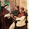 Kardynał Giuliano della Rovere (po lewej), fragment fresku, Melozzo da Forlì,  Pinacoteca Vaticana