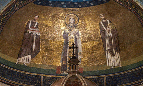 Bazylika Sant'Agnese fuori le mura, absyda z wizerunkiem św. Agnieszki, papieża Honoriusz I i papieża Grzegorza Wielkiego