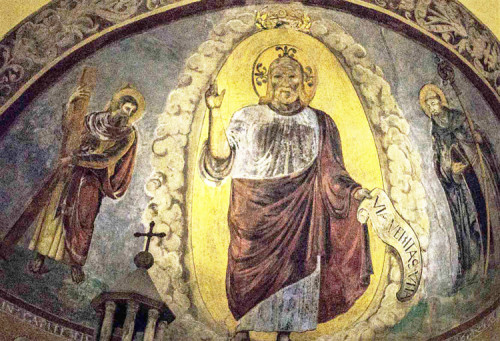 Freski absydy kościoła San Saba, Chrystus między św. Andrzejem i św. Sabą (XVI w.)