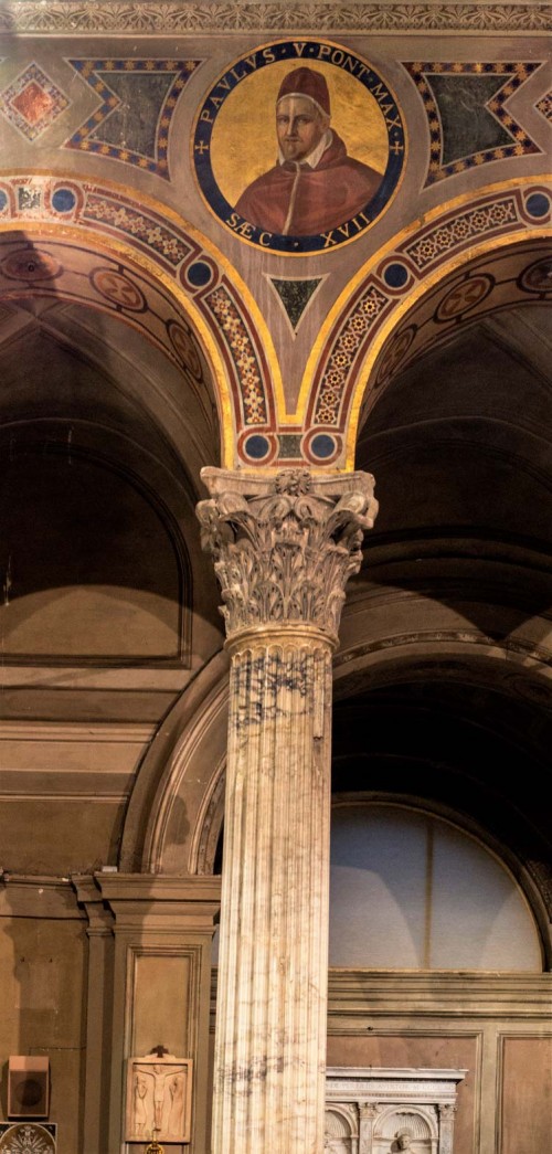 Basilica of Sant'Agnese fuori le mura, decorations above the arcades, image of Pope Paul V, XIX century