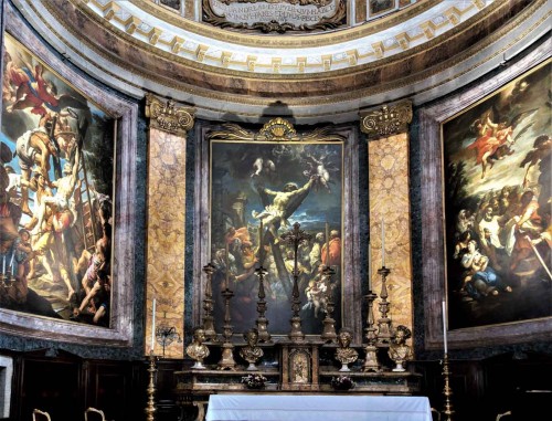 Basilica of Sant'Andrea delle Fratte, view of the apse – paintings of B. Leonardi, L. Baldi and F. Trevisiani – The Martyrdom of St. Andrew