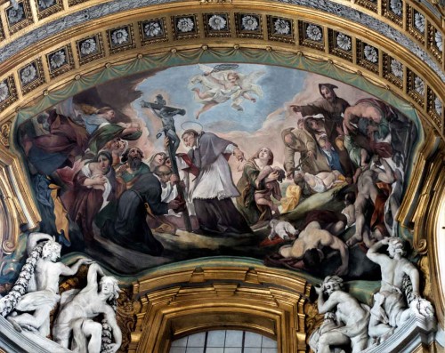 Basilica of San Carlo al Corso, top of the apse of the main altar, The Procession of the Holy Cross, Giacinto Brandi