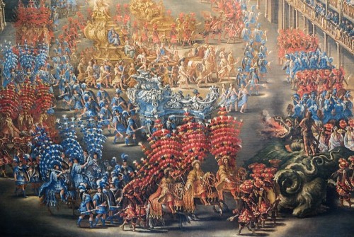 Parada przy Palazzo Barberini z okazji przybycia królowej Szwecji Krystyny do Rzymu, fragment, F. Gagliari, F. Lauri, 1659, Museo di Roma, Palazzo Braschi