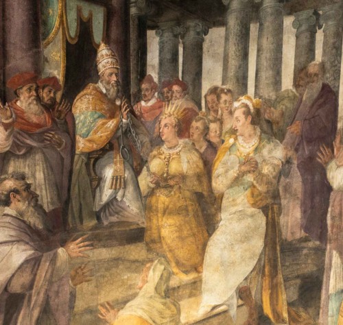 Cesarzowa Licynia Eudoksja przekazuje kajdany Piotrowe papieżowi Leonowi I, bazylika San Pietro in Vincoli, absyda