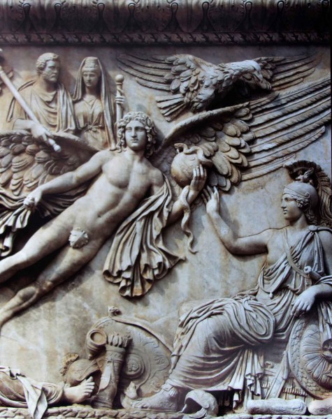 Relief from the base of the column of Antoninus Pius (non-existent) depicting the apotheosis of Faustina and  Antoninus Pius, fragment, Musei Vaticani