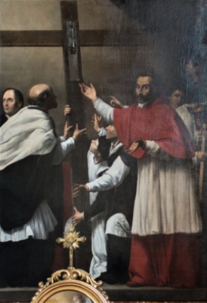 Kościół San Lorenzo in Lucina, Karol Boromeusz w procesji św. Krzyża, Carlo Saraceni
