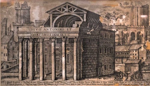 San Lorenzo in Miranda, XVII w., reprodukcja z muzeum farmacji Nobile Collegio Chimico Farmaceutico Universitas Aromatoariorum Urbis
