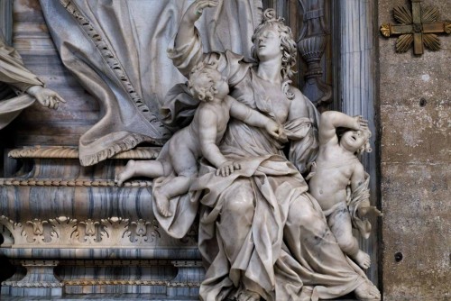 Basilica of San Marco, tombstone of Cardinal A. Prioli, allegory of Charity, detail