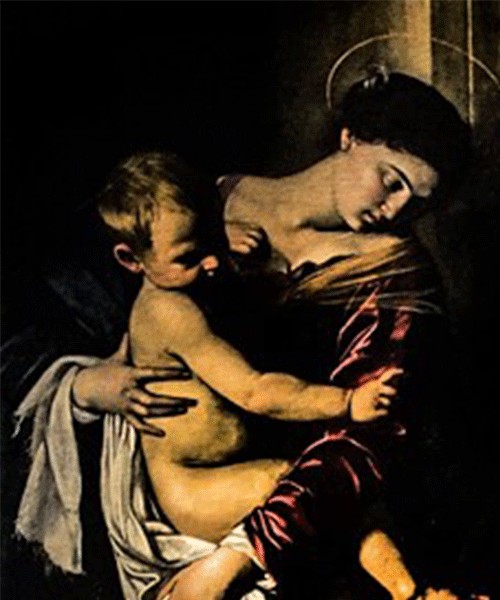 Caravaggio, Madonna Loretańska, fragment, bazylika Sant'Agostino