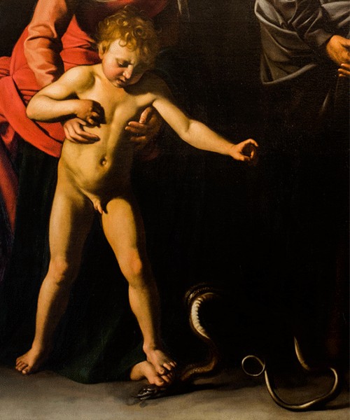 Caravaggio, Madonna and Child with St. Anne (Madonna dei Palafrenieri), fragment – Baby Jesus, Galleria Borghese
