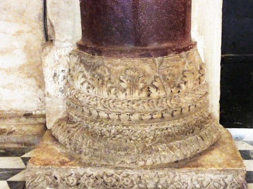San Giovanni Baptistery, old vestibule, column and base of an ancient column