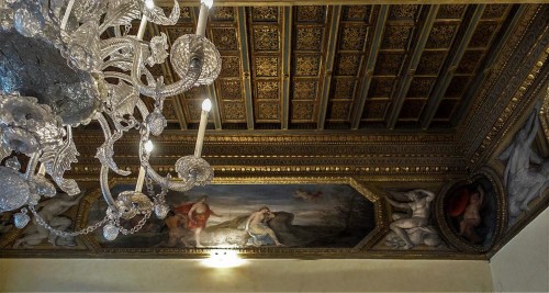 Palazzo Pamphilj, sala Bachusa, Spotkanie Bachusa i Ariadny na wyspie Naksos, w rogu putto z kapeluszem kardynalskim, Andrea Camassei