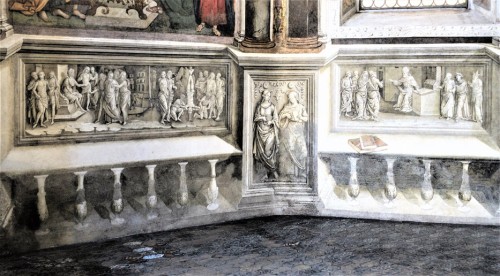 Kościół Santa Maria del Popolo, kaplica Basso della Rovere, grisaille ukazujące sceny z życia świętych Katarzyny Aleksandryjskiej, Piotra, Pawła i Augustyna