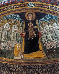 Santa Maria in Domnica, mozaiki absydy - Tronująca Madonna z Dzieciątkiem wśród zastępów archaniołów