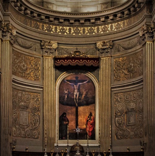 Santa Maria in Monserrato, absyda ołtarza głównego, Ukrzyżowanie, Girolamo Siciolante da Sermoneta