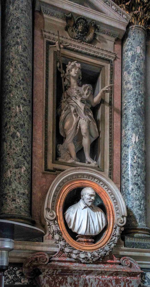 Church of San Nicola da Tolentino, figure of St. John the Baptist with funerary bust of Carlo Gavotti, Antonio Raggi
