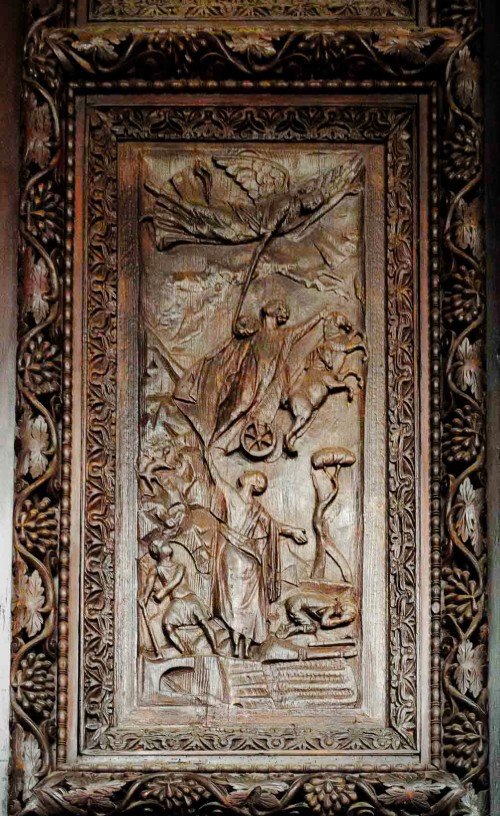 Santa Sabina, drzwi cyprysowe, jedna z kwater - Wniebowstąpienie proroka Eliasza