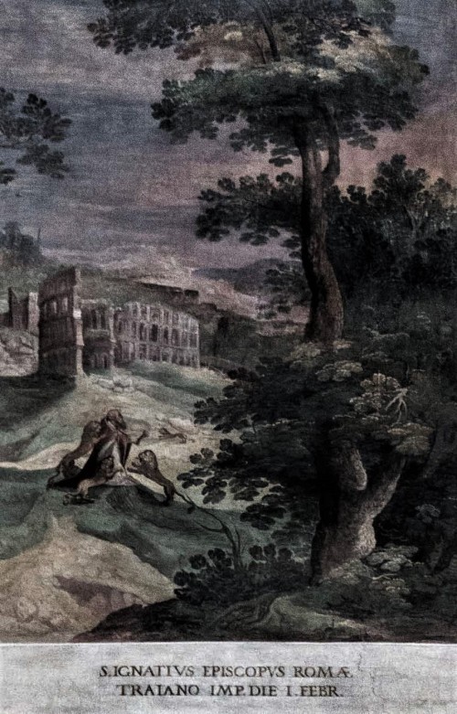 San Vitale,painting decoration of the church interior – The Death of St. Ignatius with the Colosseum in the background