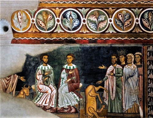 Oratorio San Silvestro przy kościele Santi Quattro Coronati, scena przywrócenia życia ofiarnemu bykowi przez Sylwestra