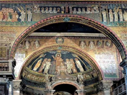 Absyda i tęcza kościoła Santa Prassede, mozaiki ufundowane przez papieża Paschalisa