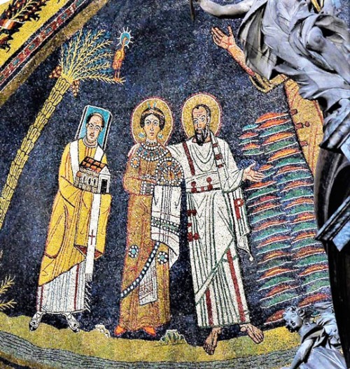 Kościół Santa Prassede, mozaika w absydzie, papież Paschalis I z modelem kościoła