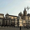 Piazza del Popolo, façade of the Church of Santa Maria del Popolo and buildings of the old Augustinian monastery
