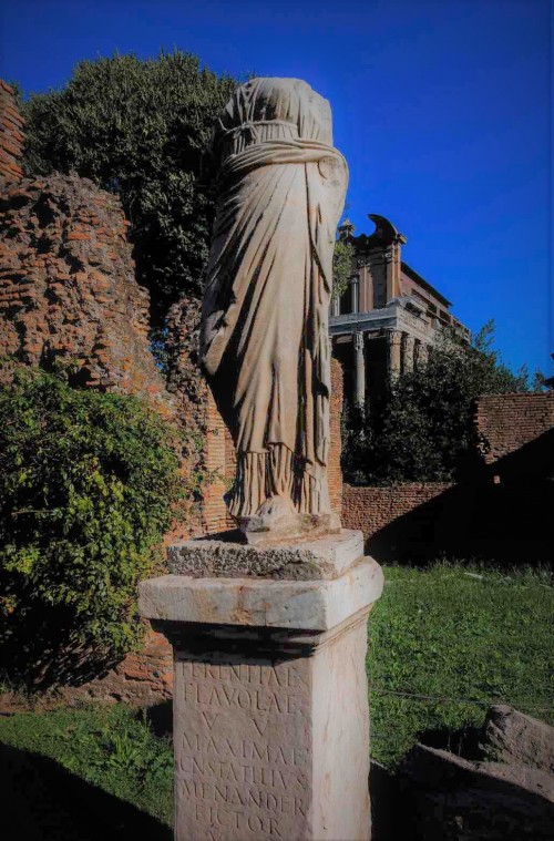 Statue of one of the Vestals in the atrium of the House of the Vestals at the Temple of Vesta