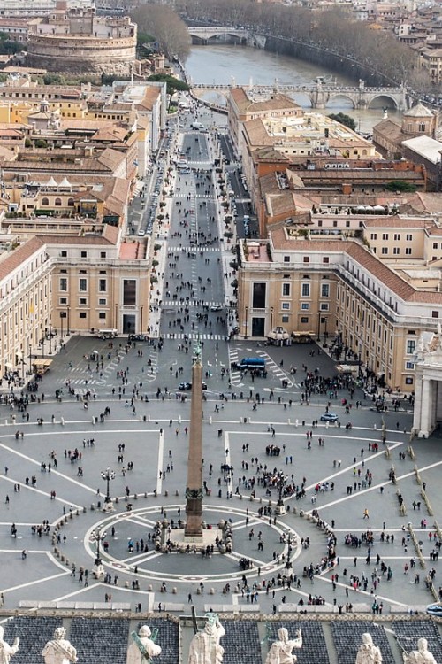 Via della Conciliazione seen from a terrace under the dome of St. Peter’s Basilica