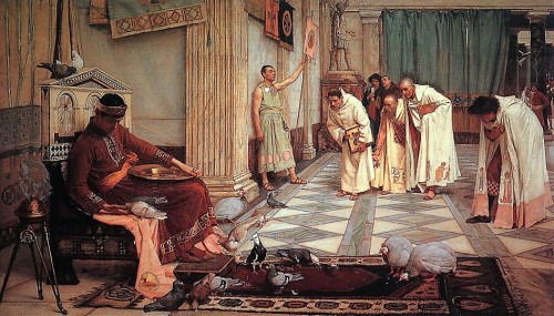 Honoriusz przyjmuje wiadomość o grabieży Rzymu przez Alaryka, John W. Waterhouse, zdj. Wikipedia