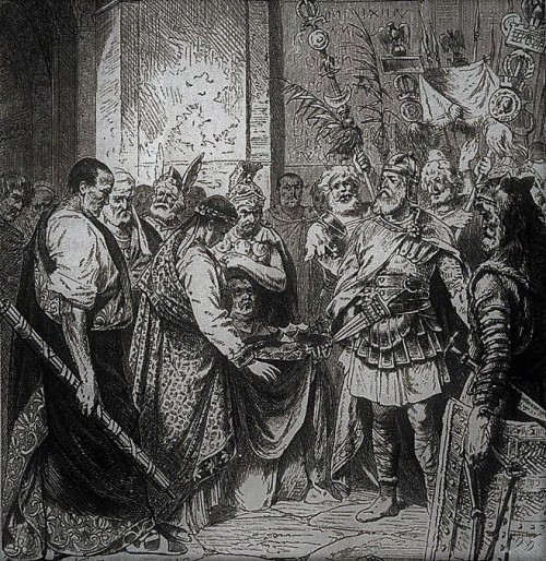 Odoaker i cesarz Romulus Augustulus, reprodukcja ryciny nieznanego autorstwa, zdj. Wikipedia