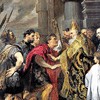 Bishop Ambrose bars Emperor Theodosius from entering the cathedral in Milan, Antoon van Dyck, pic. Wikipedia