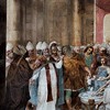 Spalenie pism ariańskich na soborze w Nicei, fresk Carlo Mannoniego, baptysterium San Giovanni in Laterano