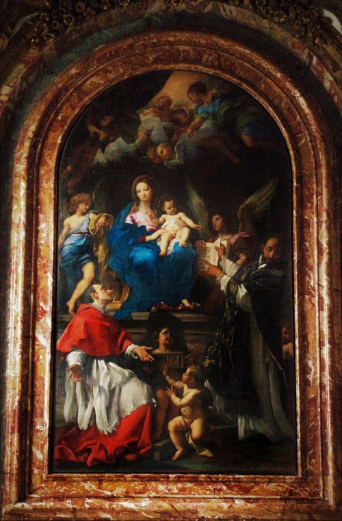 Adoracja Marii przez Karola Boromeusza i Ignacego Loyolę, Carlo Maratti, kościół Santa Maria in Vallicella