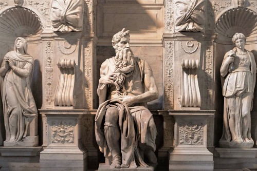 Basilica of San Pietro in Vincoli, Moses accompanied by Leah and Rachel, funerary monument of Pope Julius II, Michelangelo