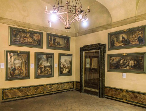 Andrea Pozzo, series of watercolors attributed to the artist in the vestibule of the cell of St. Stanislaus Kostka, complex of the Church of Sant’Andrea al Quirinale