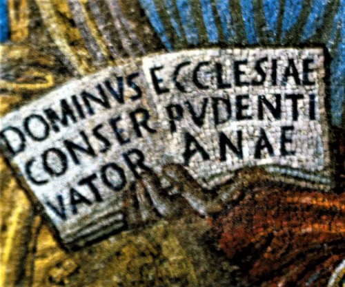 Basilica of Santa Pudenziana, apse mosaics - codex held by Christ