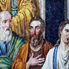 Santa Pudenziana, mozaika absydy, apostołowie wokół św. Piotra - fragment mocno zmodernizowany