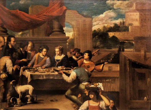 Carlo Saraceni, Lazarus at the feast of a rich man, Musei Capitolini