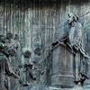 Statue of Giordano Bruno, relief depicting the philosopher teaching at Oxford