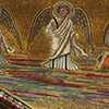 Santi Cosma e Basilica of Cosma e Damiano, mosaics of the church arch from the VII century depicting angels and the symbol of St. John the Evangelist