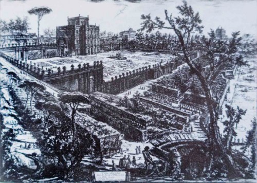 Casino di villa Doria Pamphilj surrounded by the garden and park, drawing of Giambattista Piranesi, XVIII century